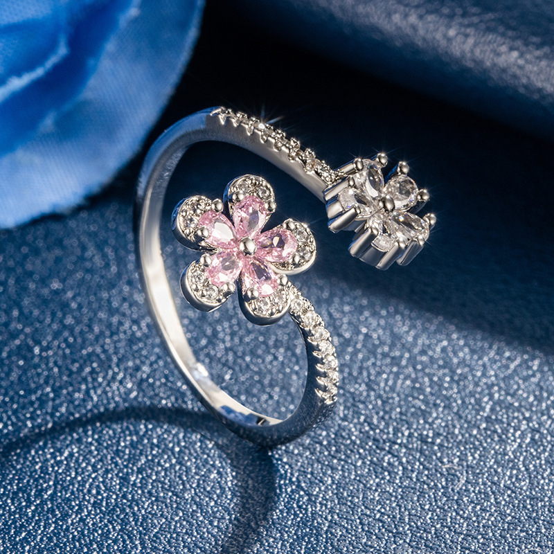 Women's Adjustable Cherry Blossom Pink Gem Ring